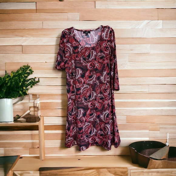 Ellos  A-line midi dress poly spandex red black Paisley medium … - Picture 1 of 9